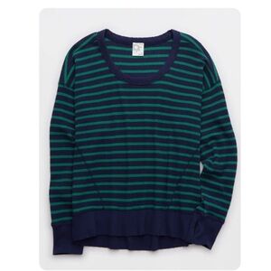 Aerie Navy and Green Striped light Sweater